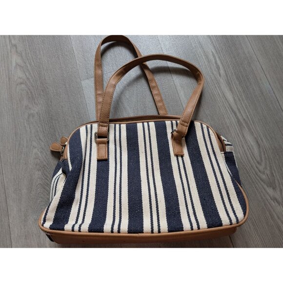 MultiSac Womens Stripe Tote Handbag Brown & Black Faux Leather & Canvas - Picture 6 of 10